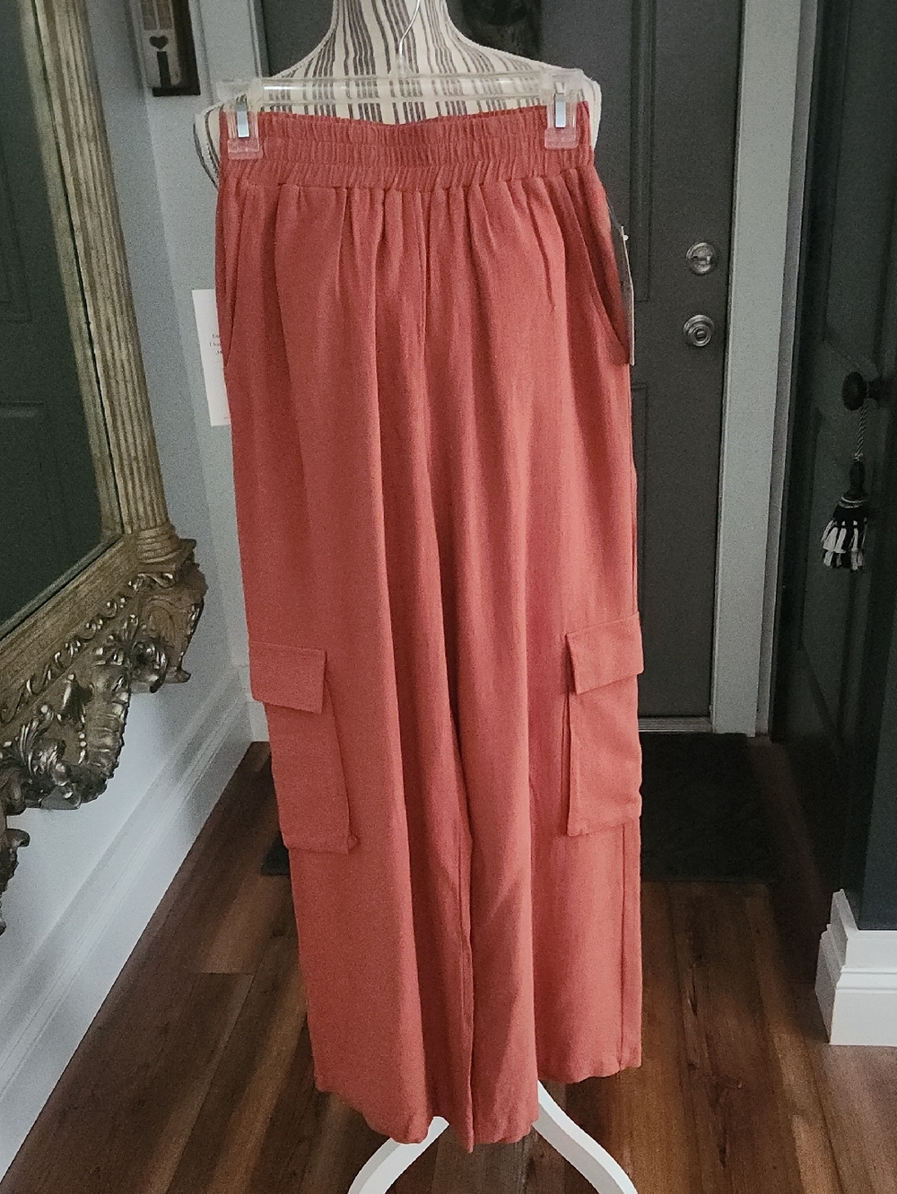 Double Zero Wide-Leg Cargo Pants in Rust Orange